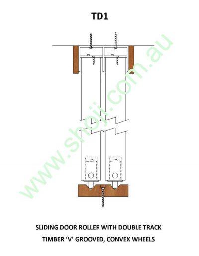 Sliding door roller with double track timber V groove and convex wheels