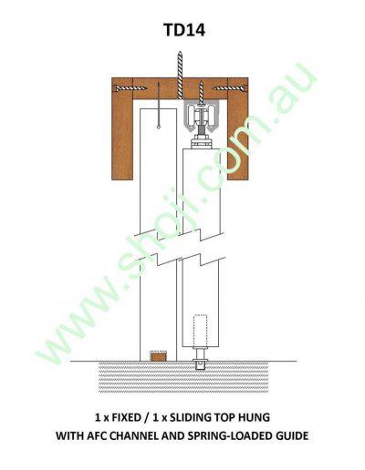 One fixed and two sliding top hung with AFC channel and spring-loaded guide