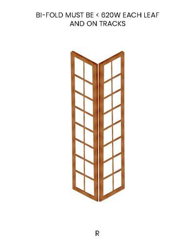 BI-FOLD MUST BE < 620W EACH LEAF AND ON TRACKS